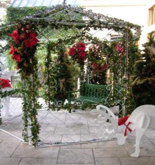 Decorating with outdoor garland for the holidays.